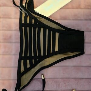 Beach Bunny Black and Tan Strappy Bikini Bottom